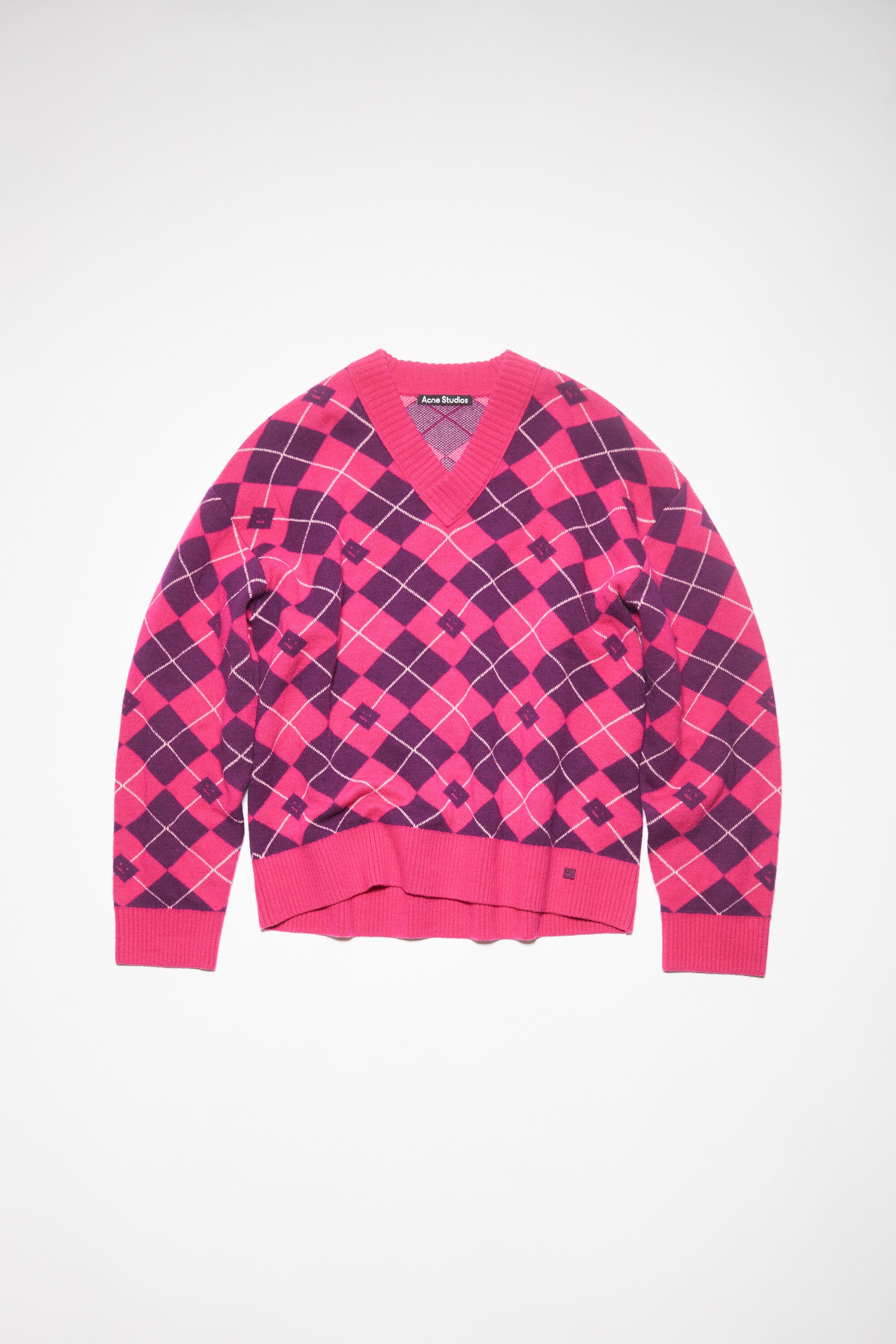 Argyle jacquard wool jumper - Bright pink/mid purple - 1