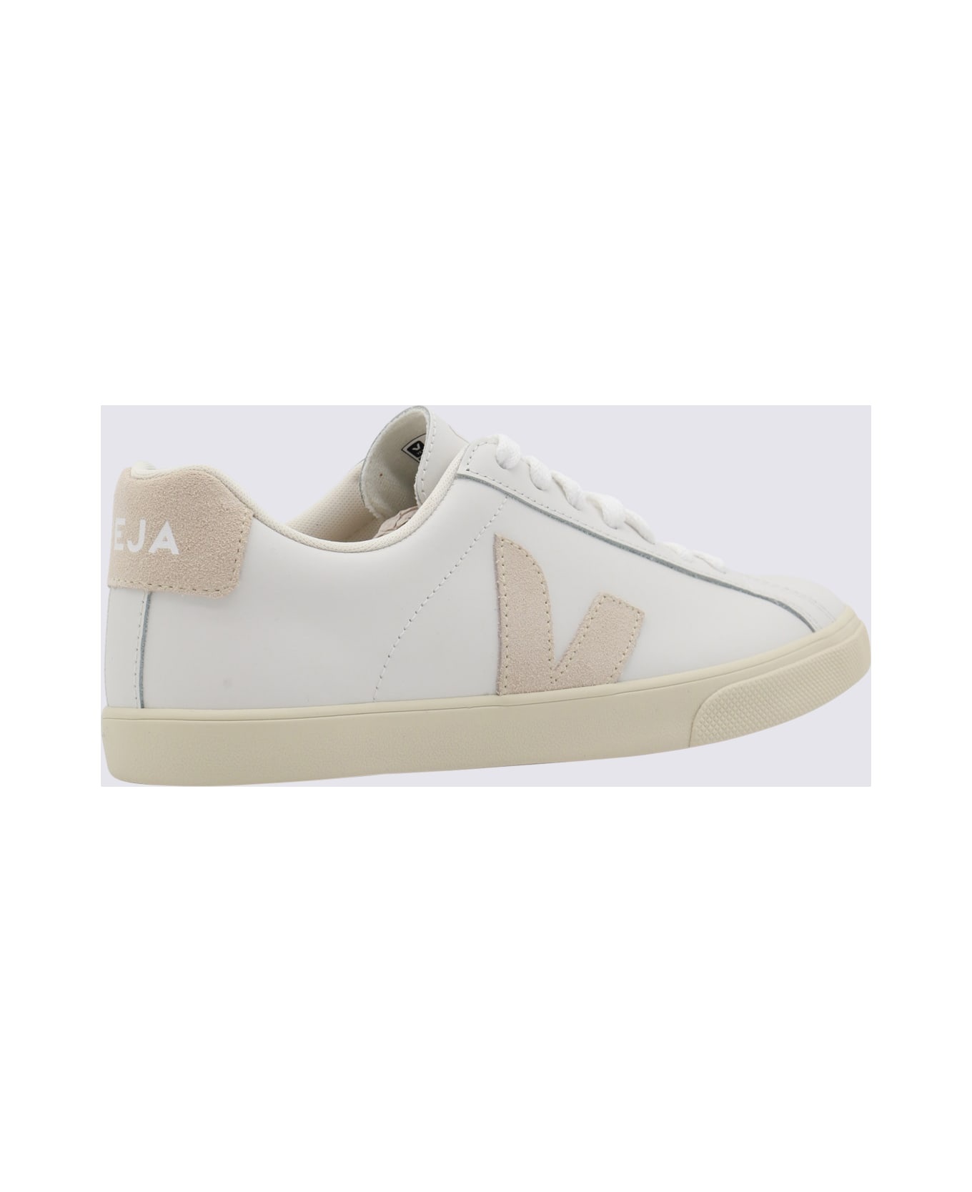 White And Pink Leather Logo Patch Sneakers - 2