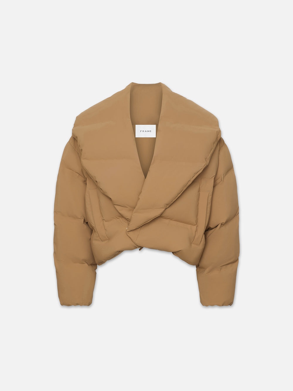Cropped Shawl Puffer in Camel - 1