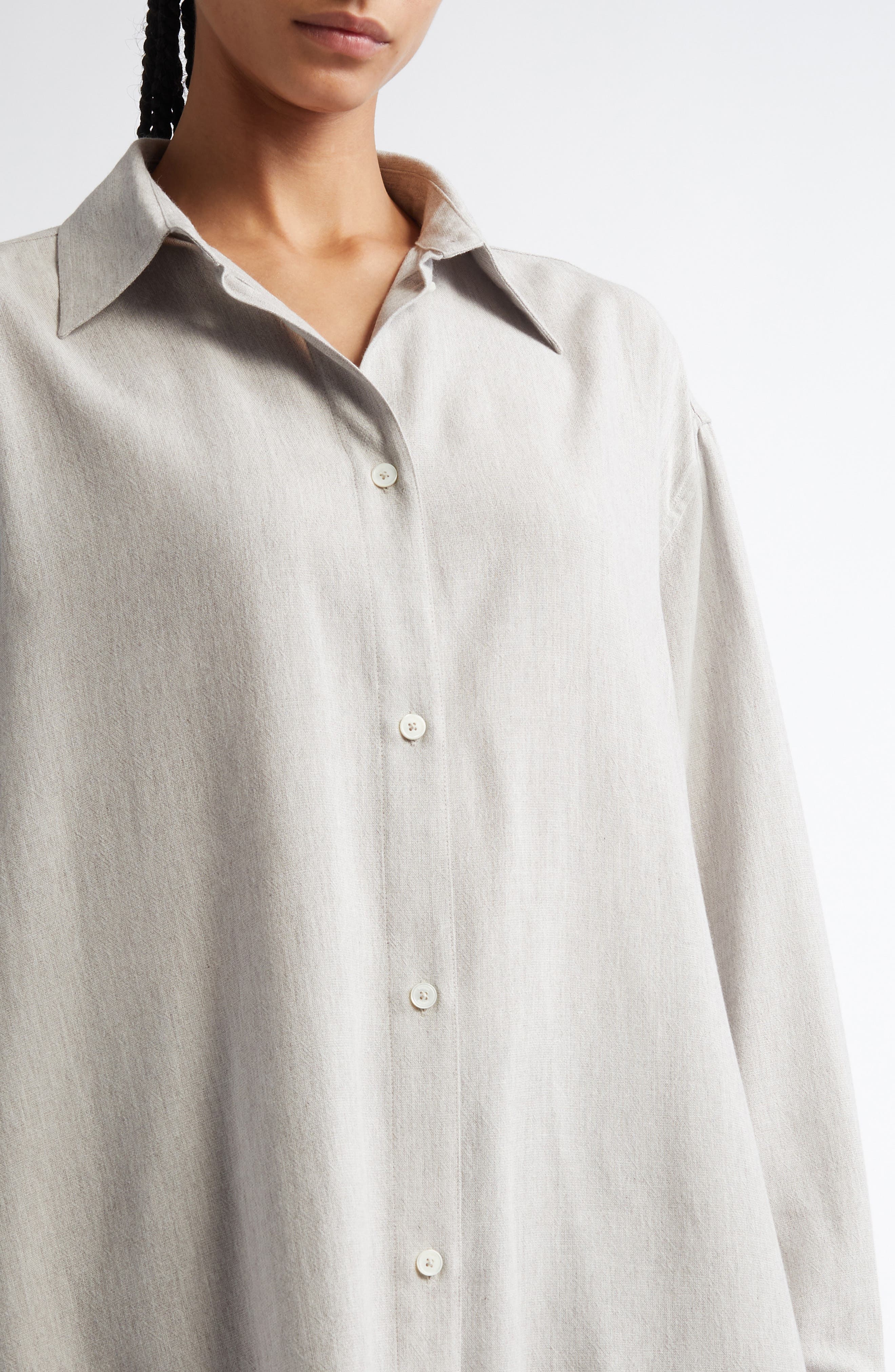 TOTEME Relaxed Fit Button-Up Shirt in Pale Grey Melange at Nordstrom - 5
