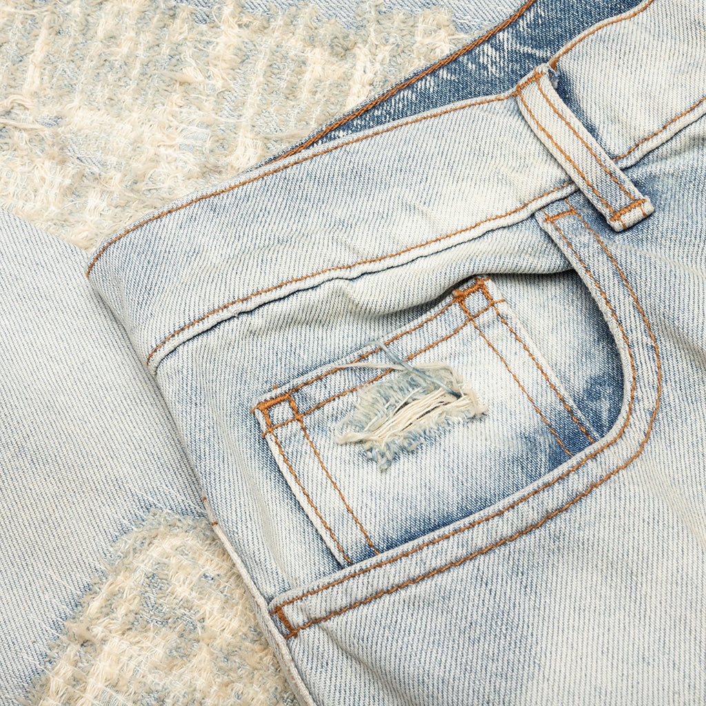 DESTROYED EMBROIDERY JEAN - TAN DENIM BLUE - 3