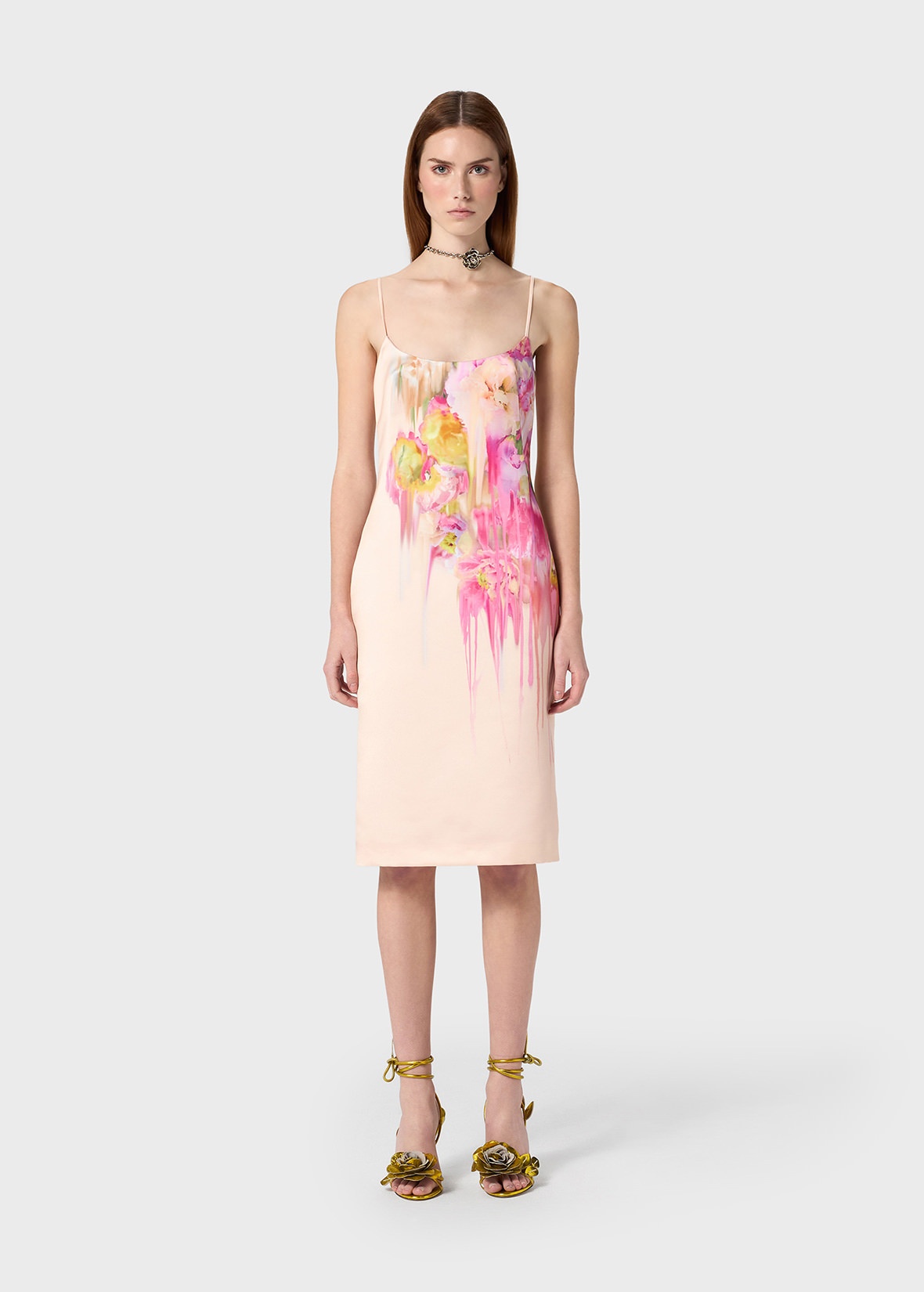 DRESS IN DUCHESSE WITH LIQUID FLOWER PRINT - 3
