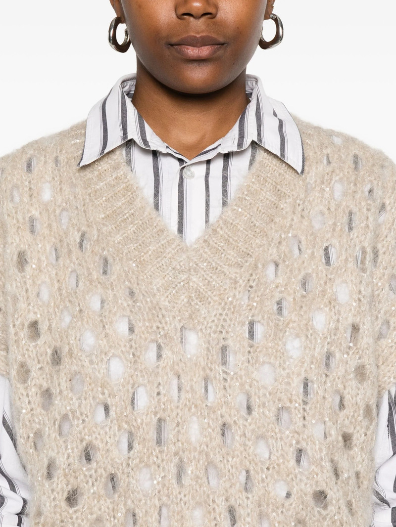 Brunello Cucinelli V-neck Open-knit Vest 3