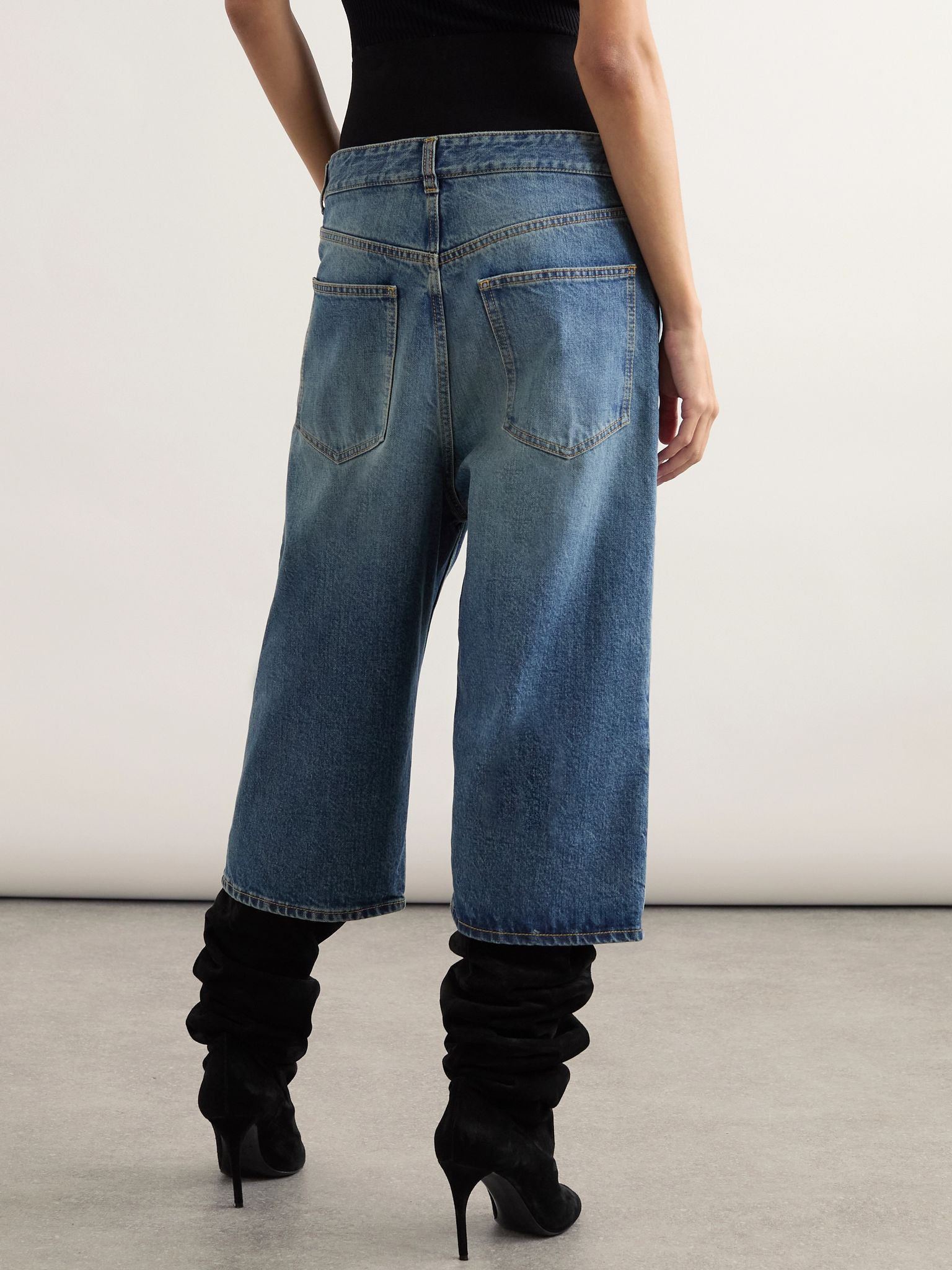 Jersey-trimmed denim shorts Blue - 3