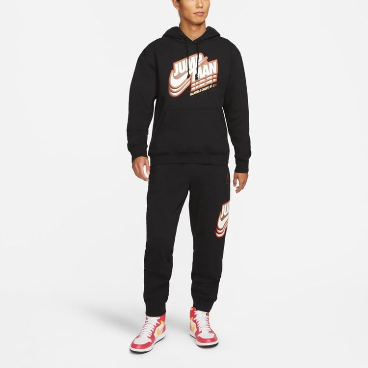 Men's Air Jordan Logo Pattern Fleece Lined Printing Loose Black DC9605-010 - 3