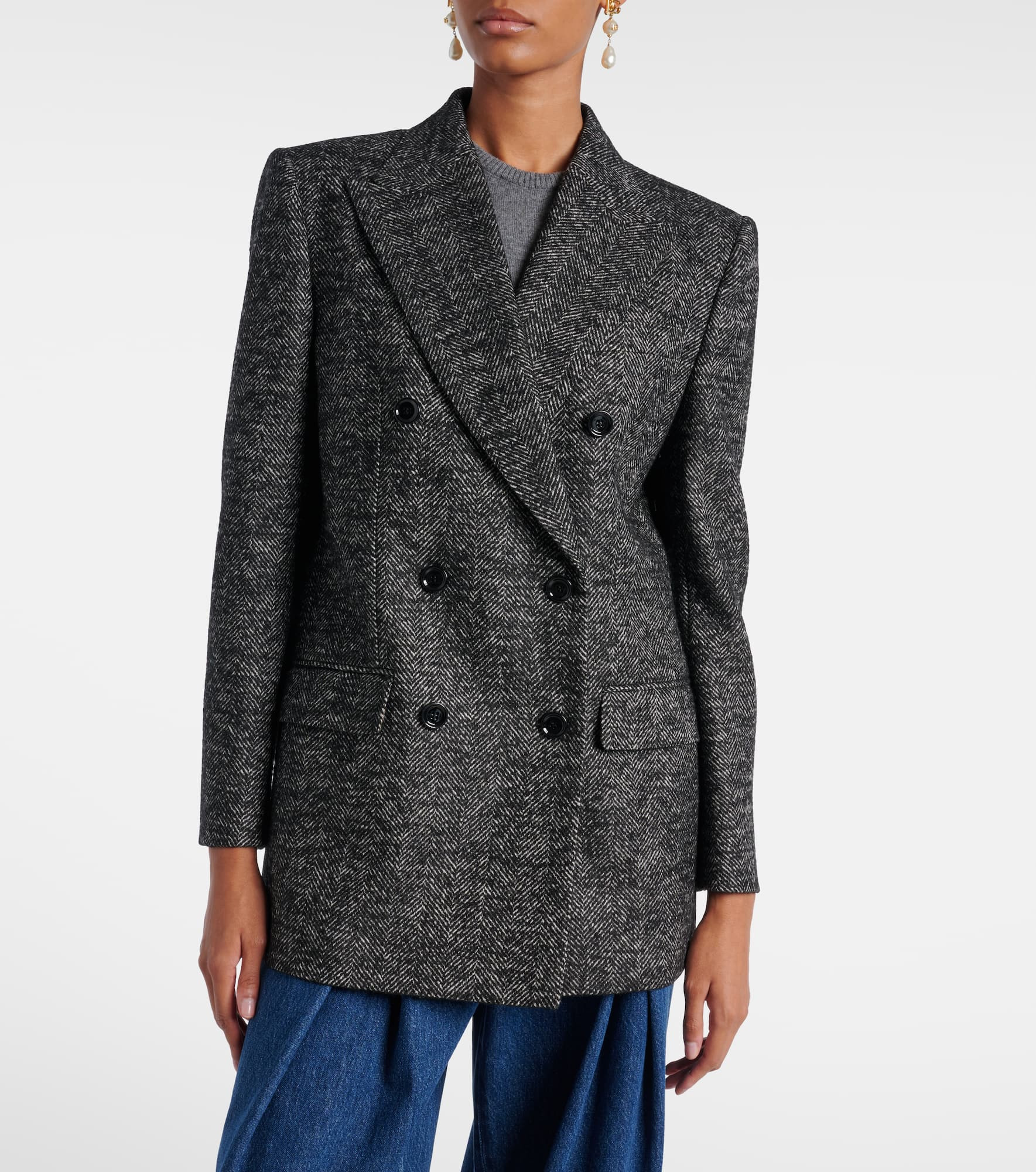 Double-breasted wool-blend jacket - 6