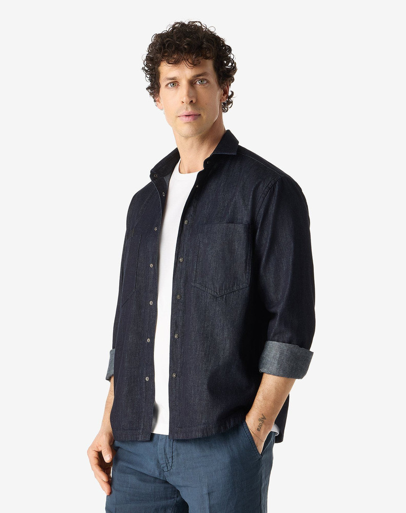 CORNELIANI Navy blue denim shirt outlook