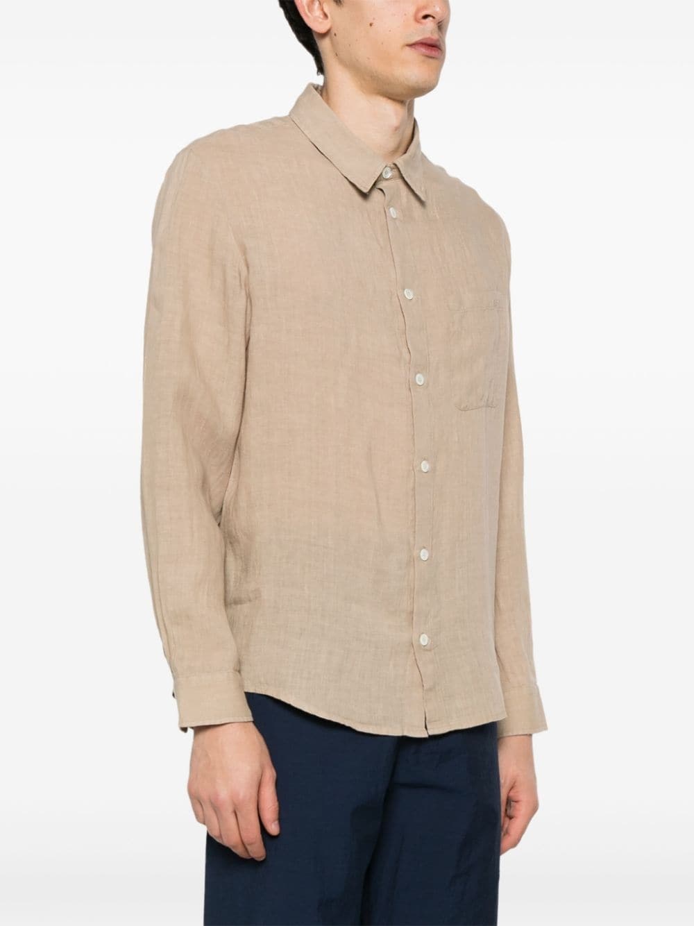 logo-embroidered linen shirt - 3