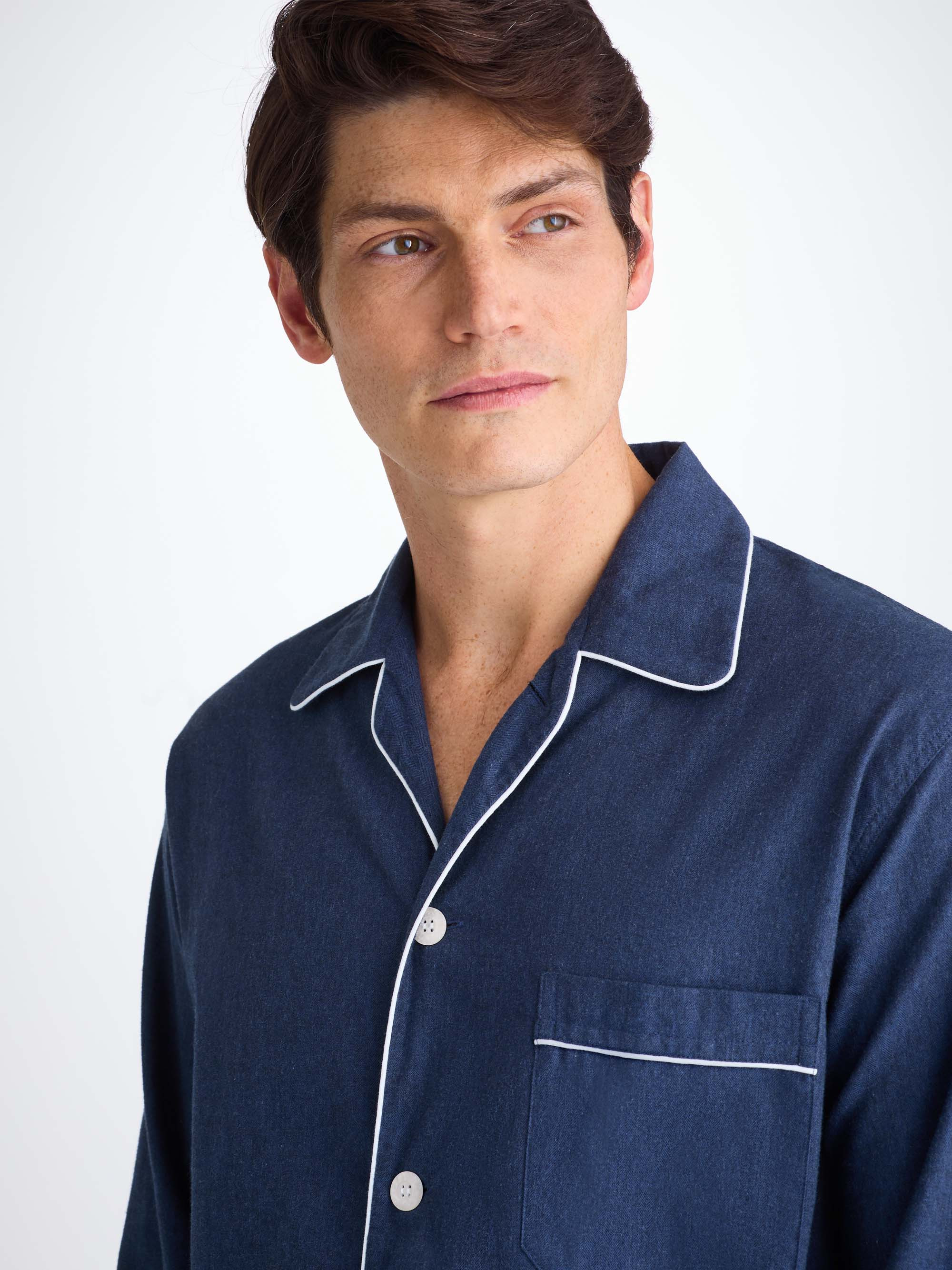 Men's Classic Fit Pyjamas Balmoral 3 Brushed Cotton Navy - 6