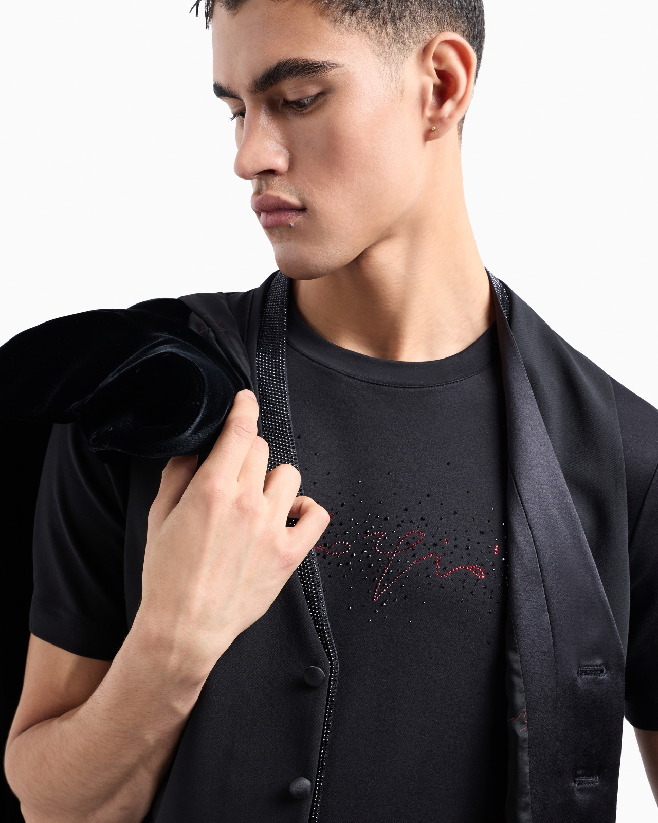 GIORGIO'S CREW-NECK COTTON-JERSEY T-SHIRT WITH CRYSTAL EMBROIDERY - 6