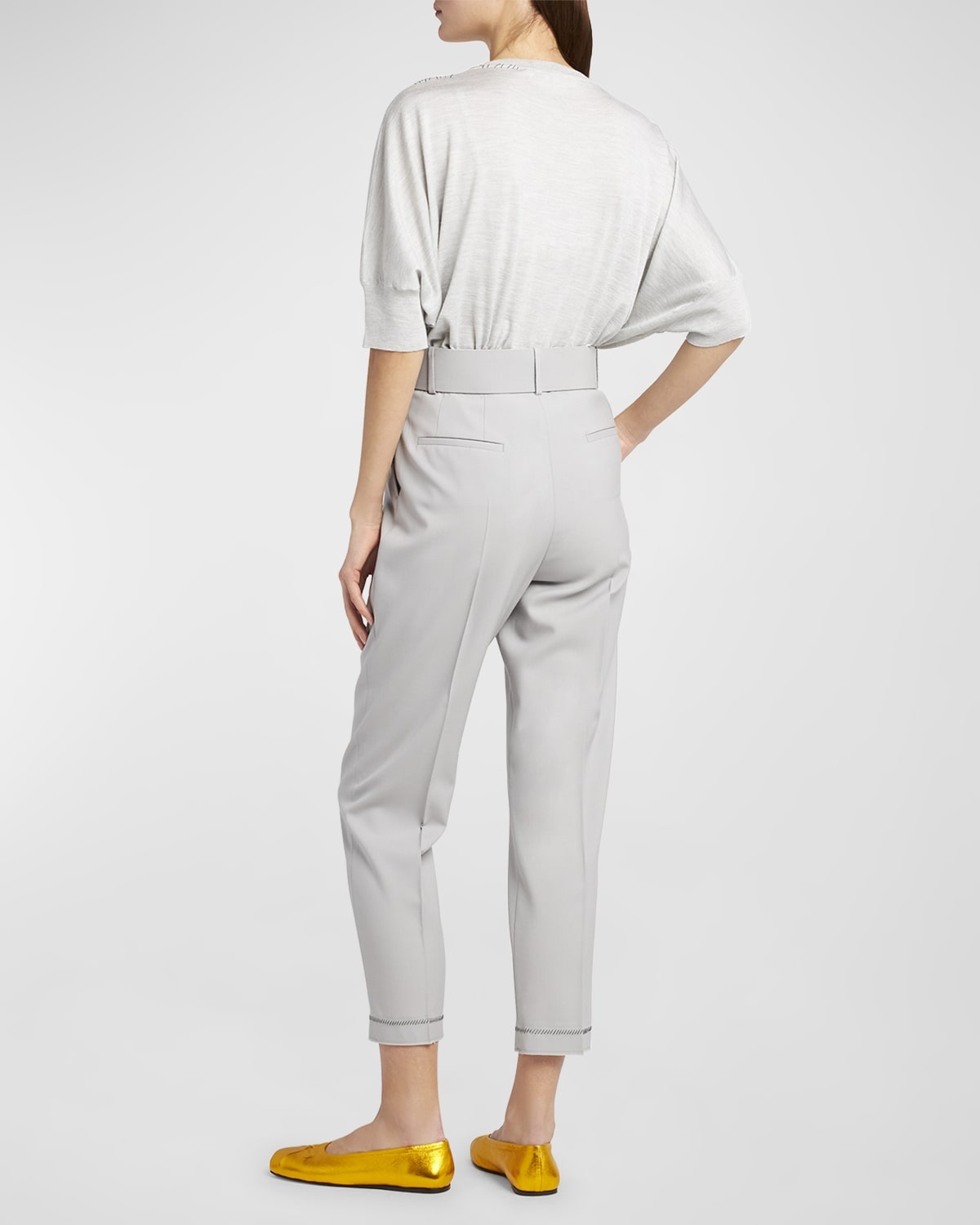 Wool Straight-Leg Trousers with Wide Belt - 4