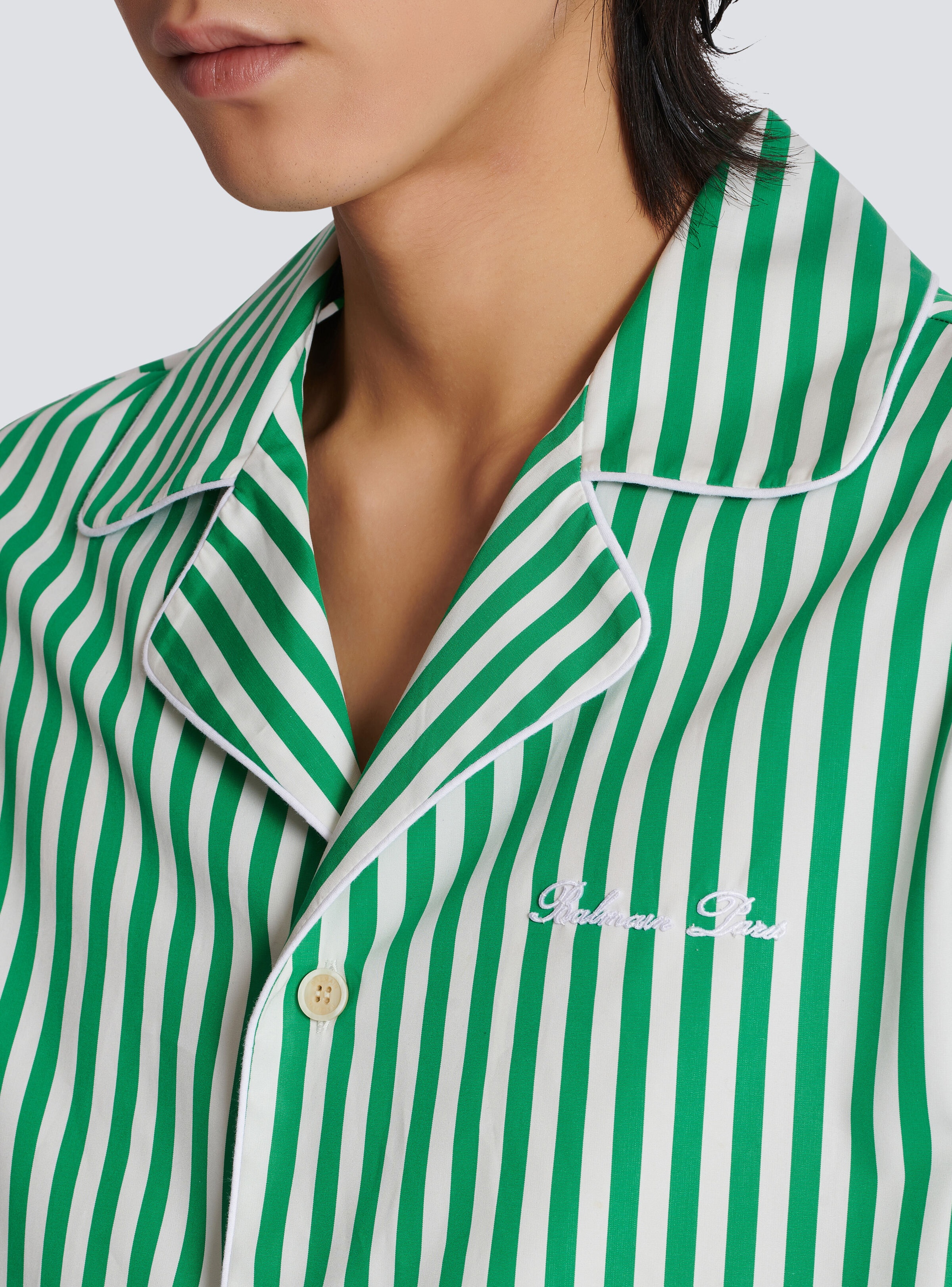 Short-sleeved striped cotton pyjama shirt - 8