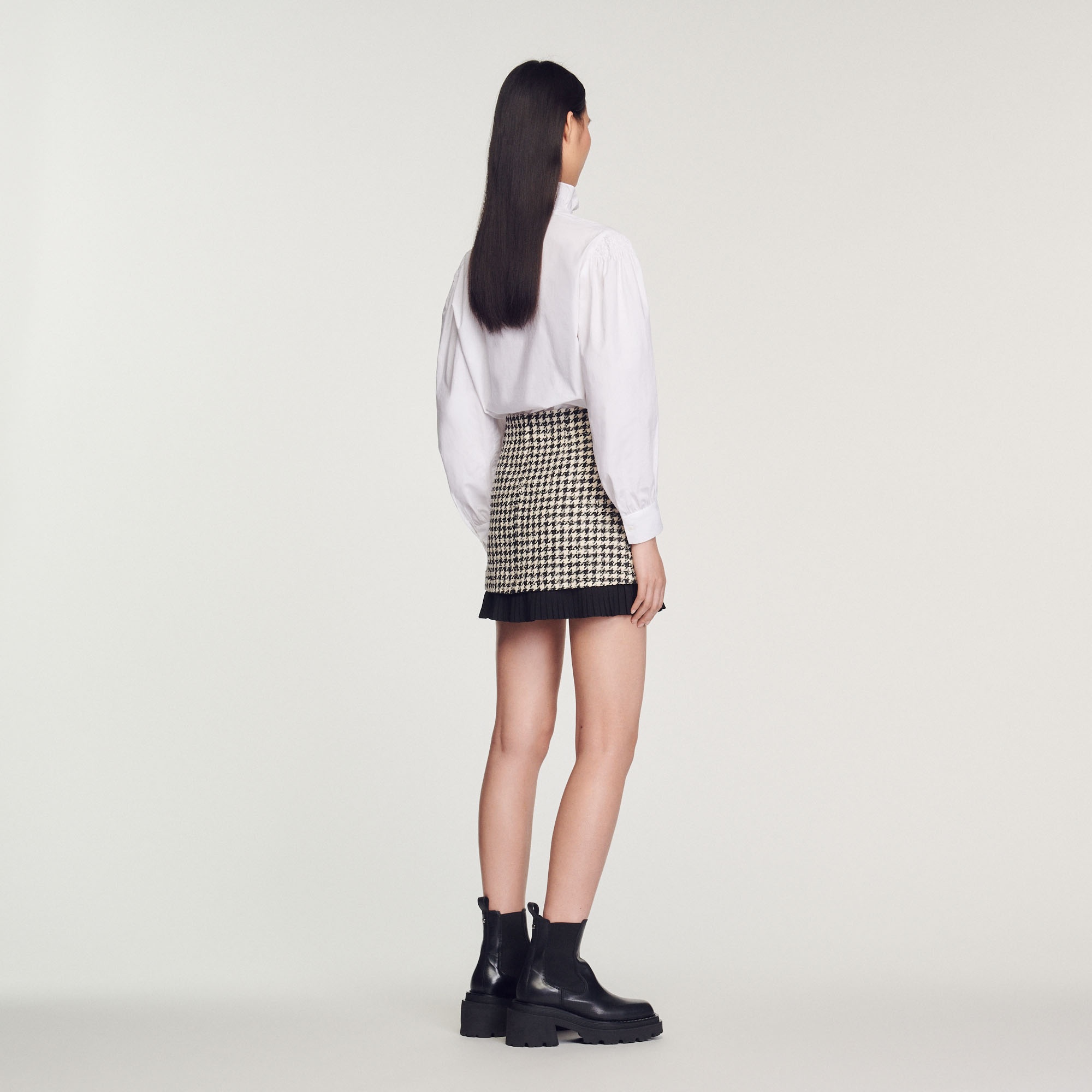 Short houndstooth tweed skirt - 6
