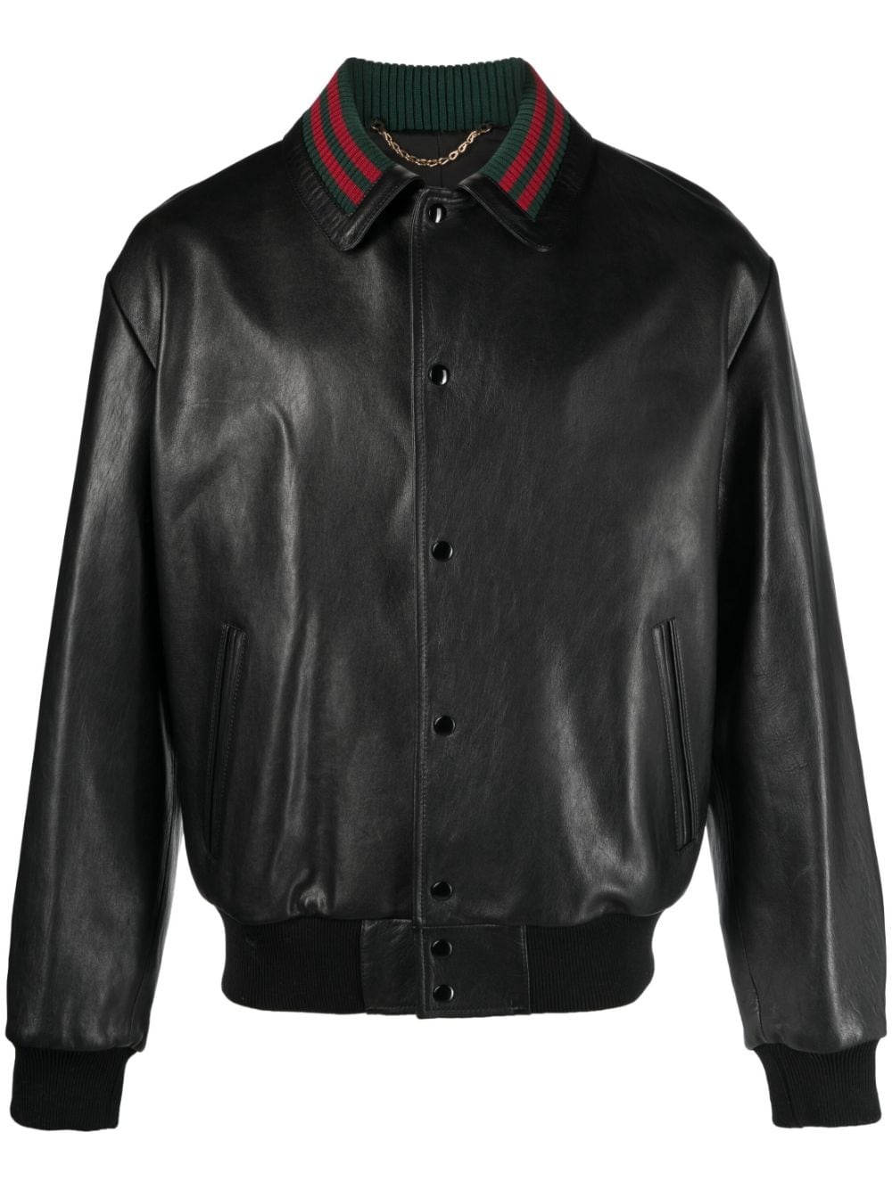 Web-collar leather bomber jacket - 1