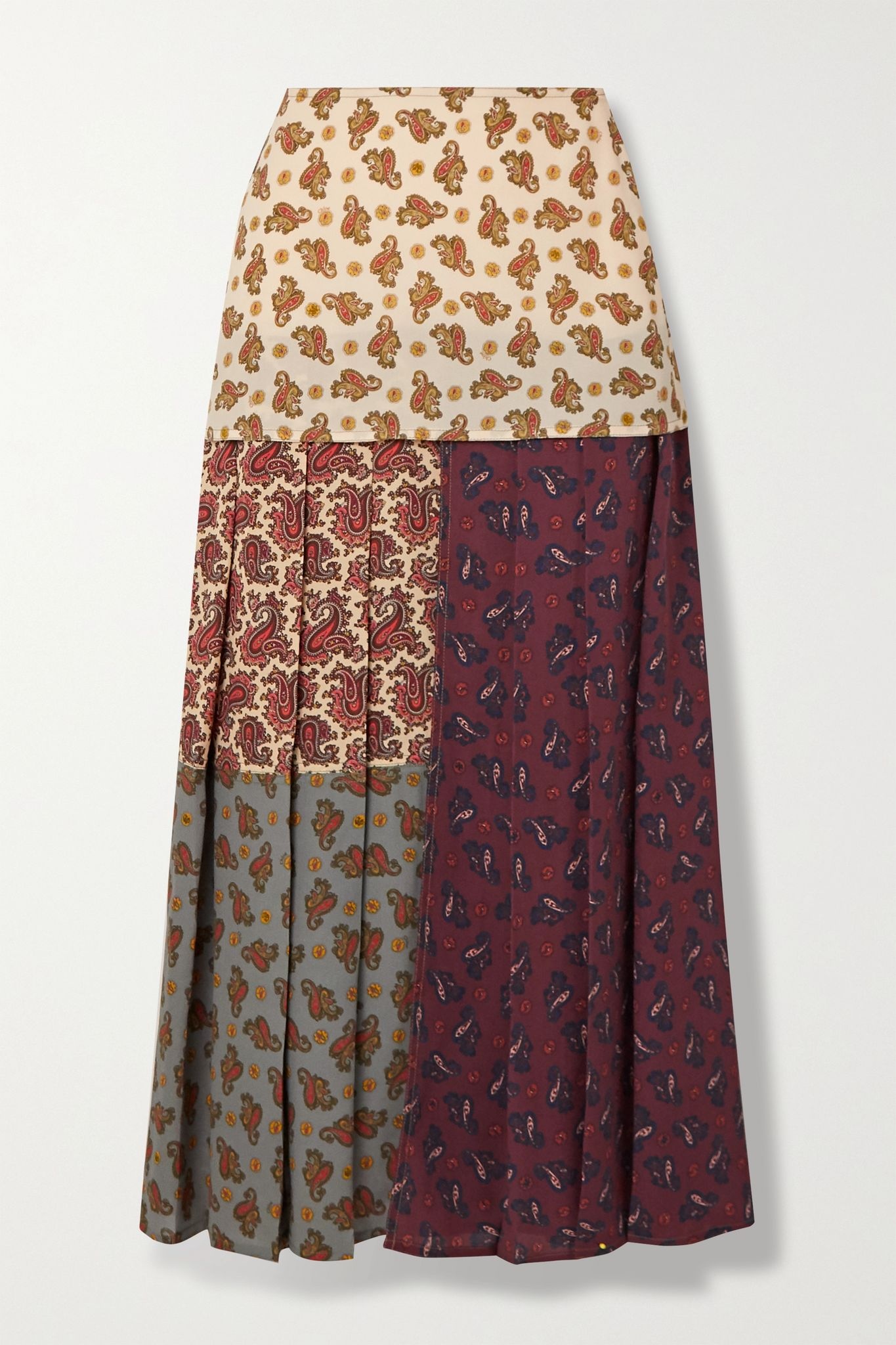 Patchwork paisley-print silk crepe de chine midi skirt - 1