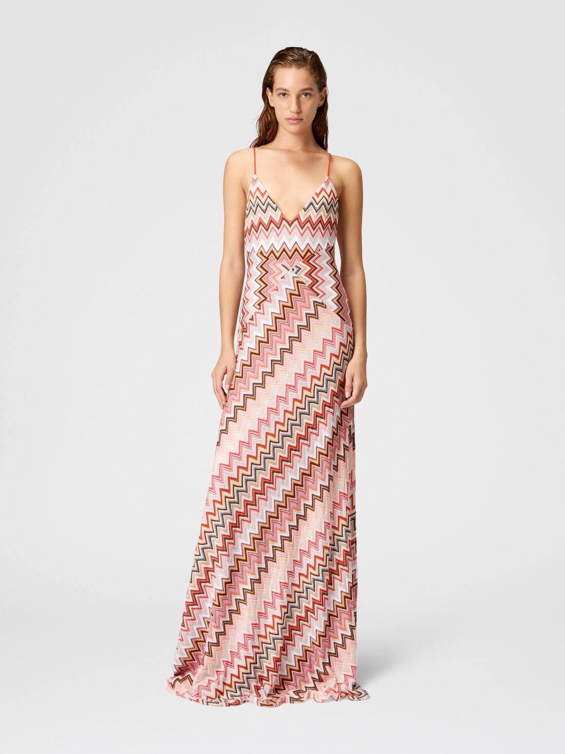 Long patchwork dress with zig zag pattern and crossed straps - 2