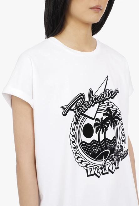 White cotton T-shirt with black Balmain logo print - 8