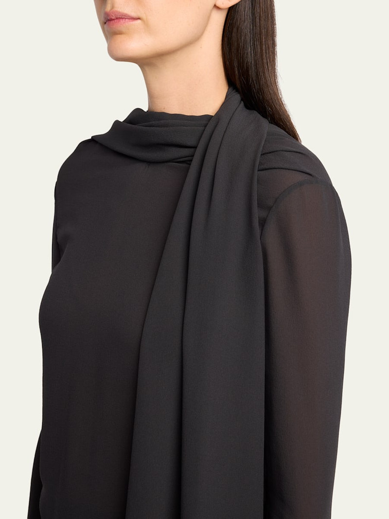 The Row Alenora Scarf-Neck Silk Long-Sleeve Top outlook