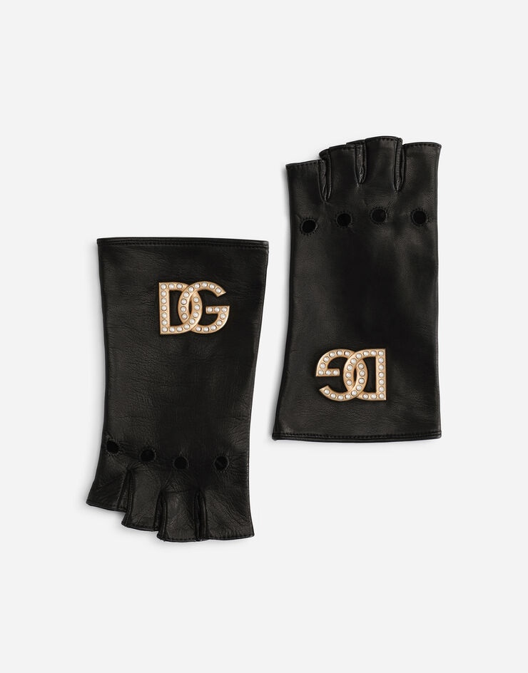 Nappa leather gloves with DG logo and pearls - 1