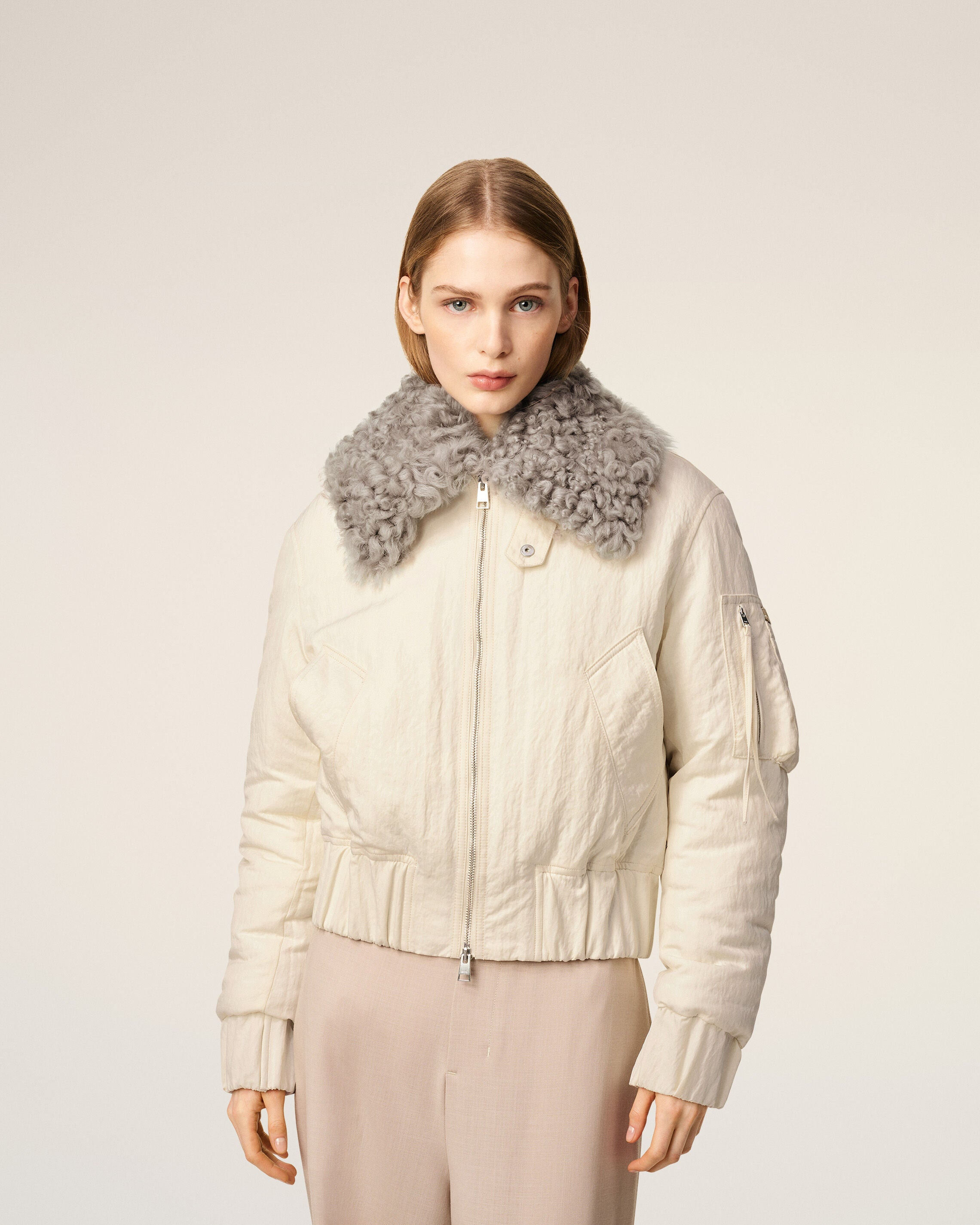 WHITE NYLON PADDED BOMBER - 3