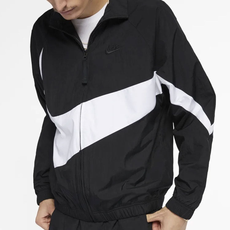 Nike Big Swoosh Sportswear Cardigan Woven Stand Collar Logo Jacket Black AR3133-010 - 4