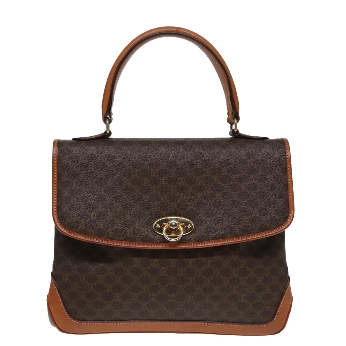 CELINE Macadam Canvas Hand Bag Pvc Leather Brown Gold - 13