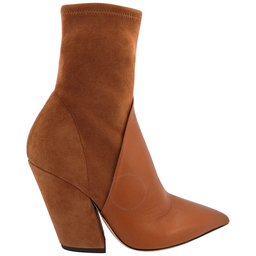 Burberry Ladies Nutmeg Panelled Suede And Lambskin Ankle Boots - 1