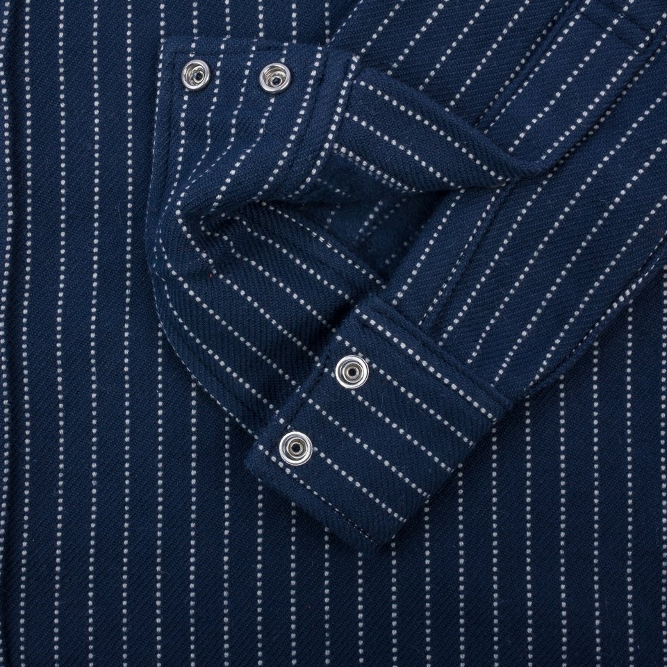 IHSH-401-NAV 12oz Ultra Heavy Flannel Chalk Stripe Western Shirt - Navy - 8