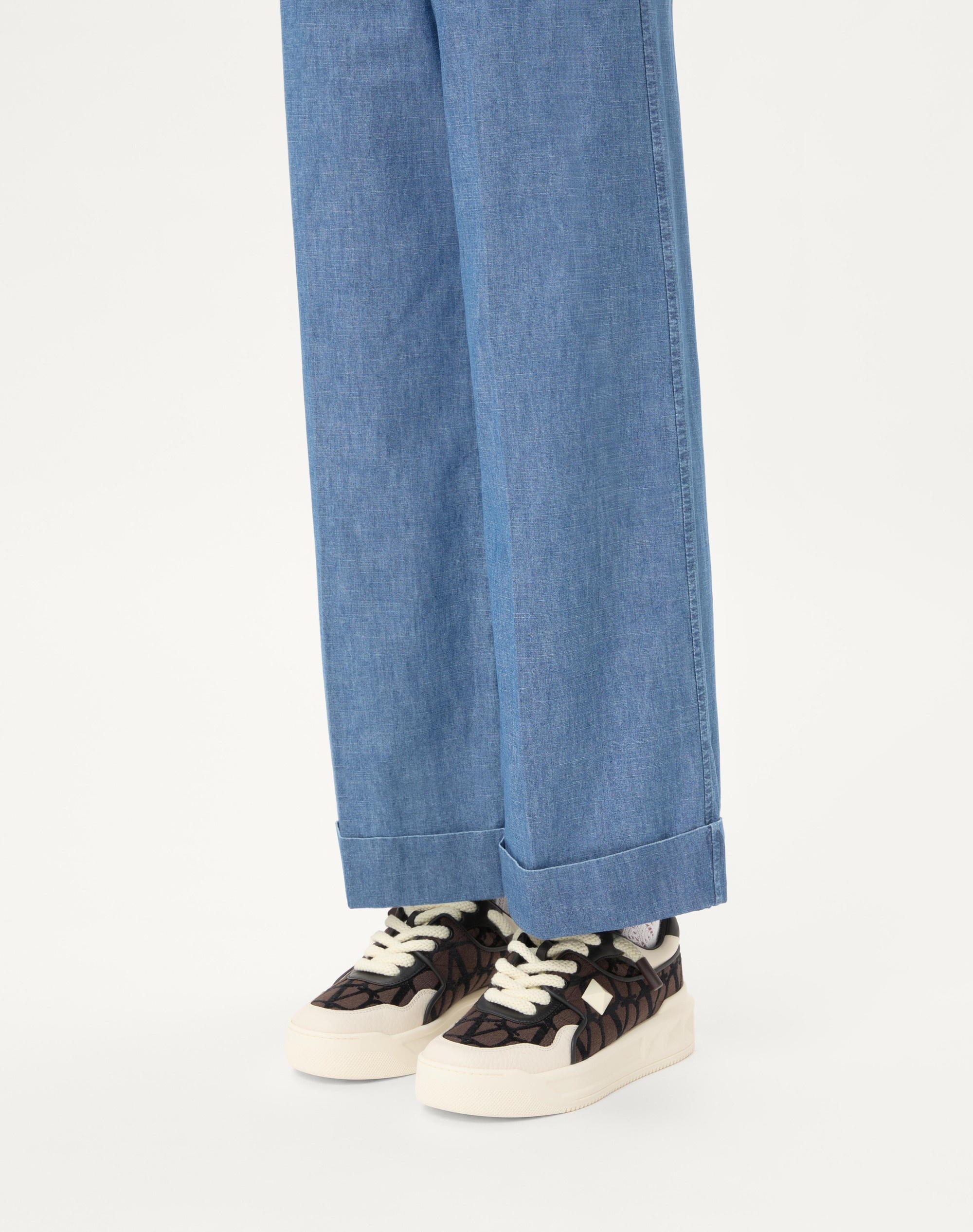 ONE STUD XL LOW-TOP SNEAKER IN NAPPA LEATHER AND TOILE ICONOGRAPHE FABRIC - 2