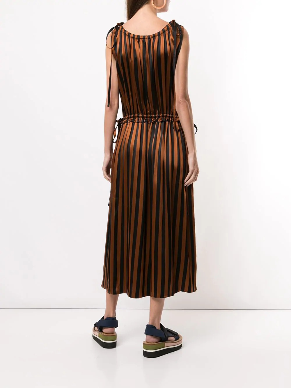 stripe-pattern mid-length dress - 4