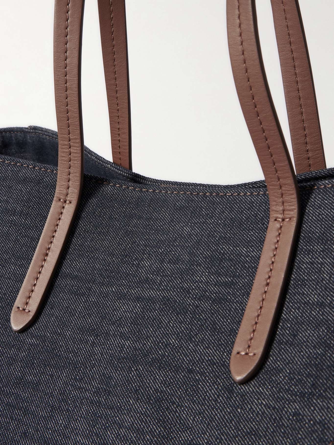 Leather-trimmed denim tote Dark denim - 4