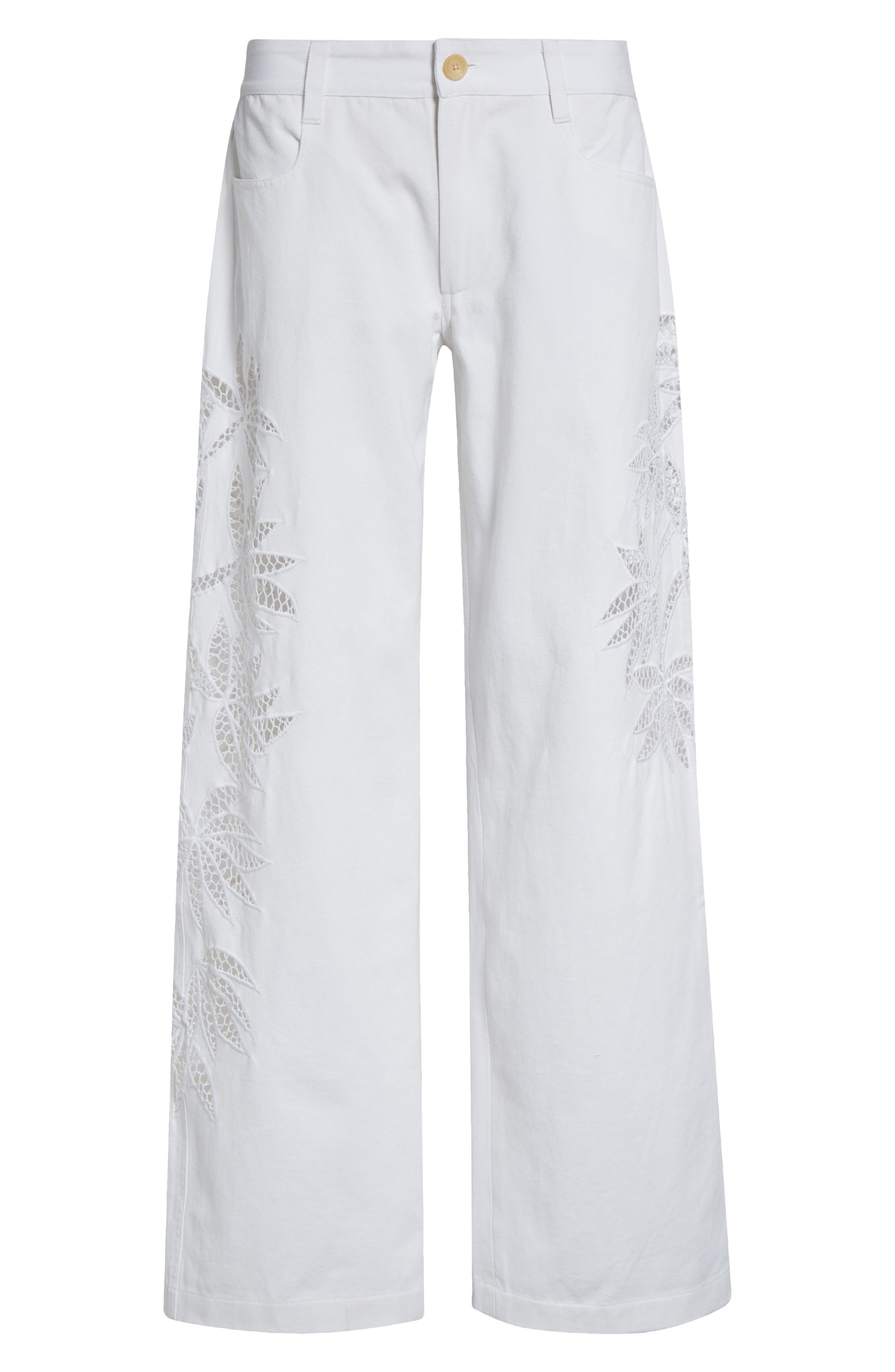 Diotima Stulla Lace Panel Wide Leg Jeans in White at Nordstrom - 5