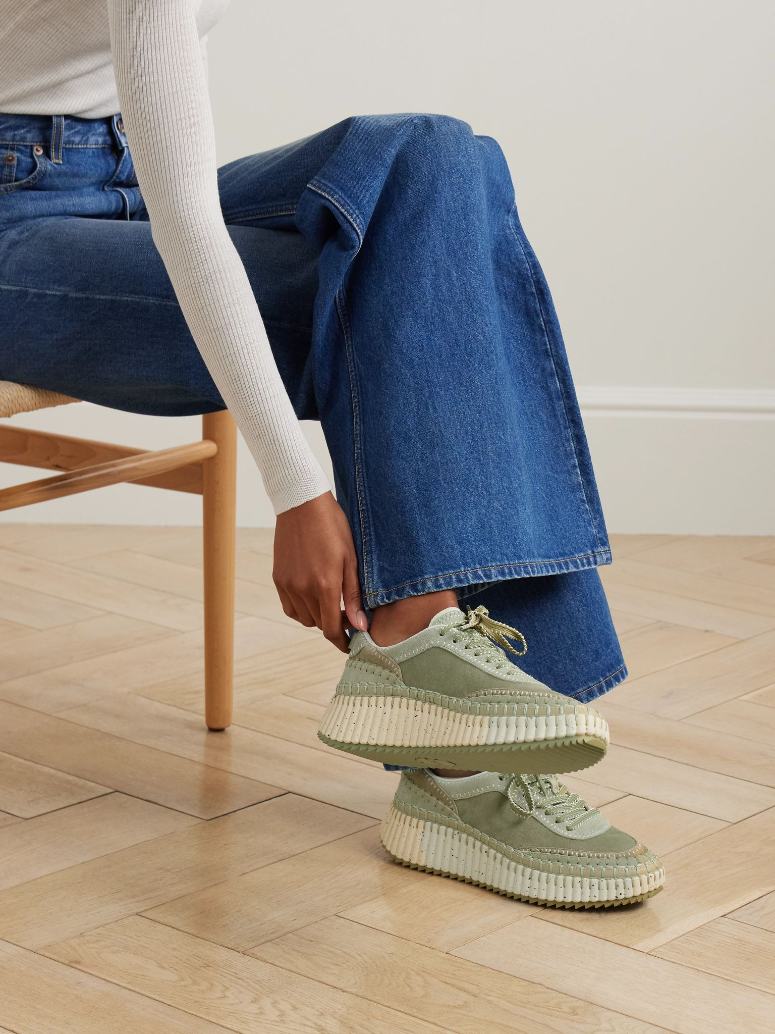 Nama embroidered suede sneakers Army green - 2