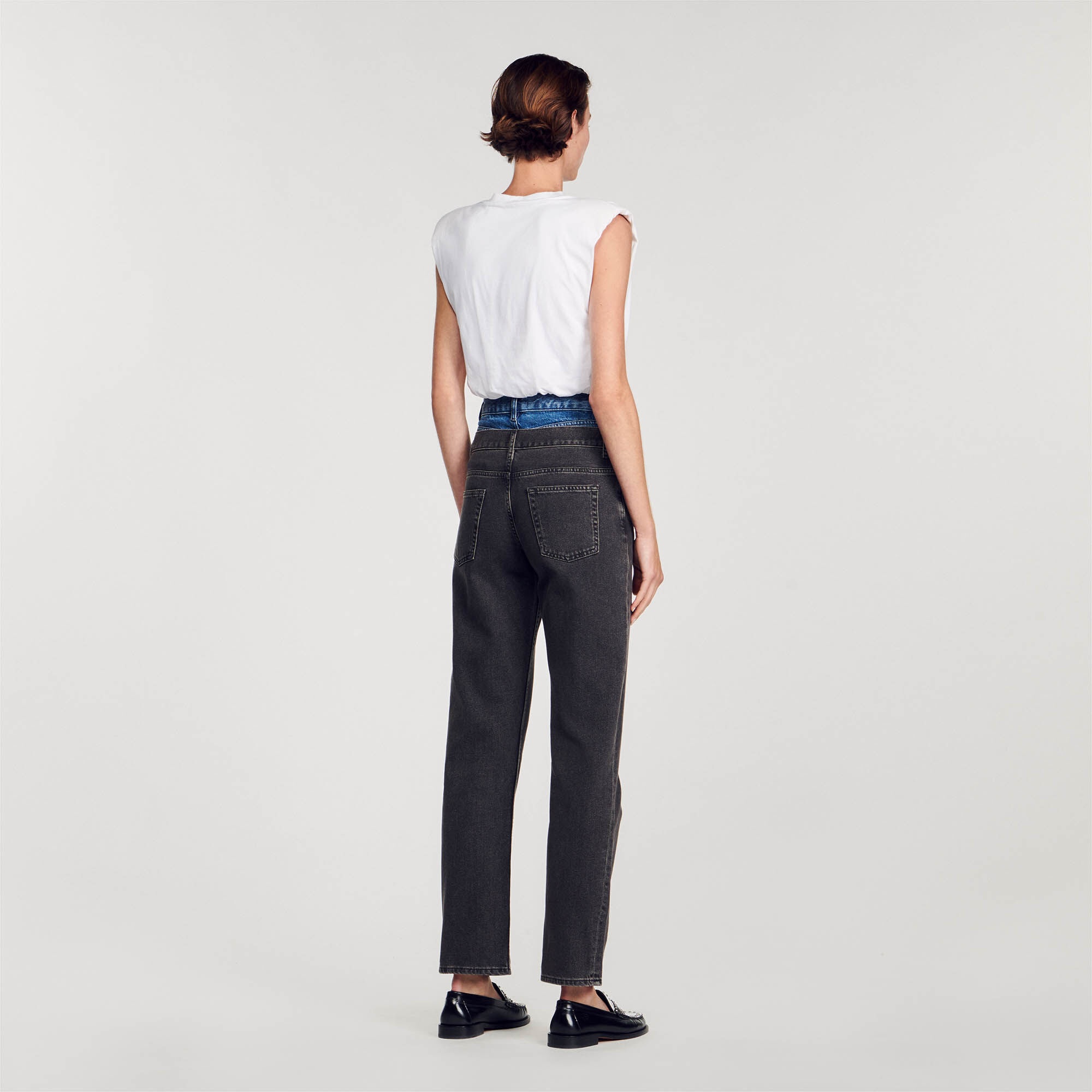 TWO-TONE DOUBLE-WAISTED JEANS - 6