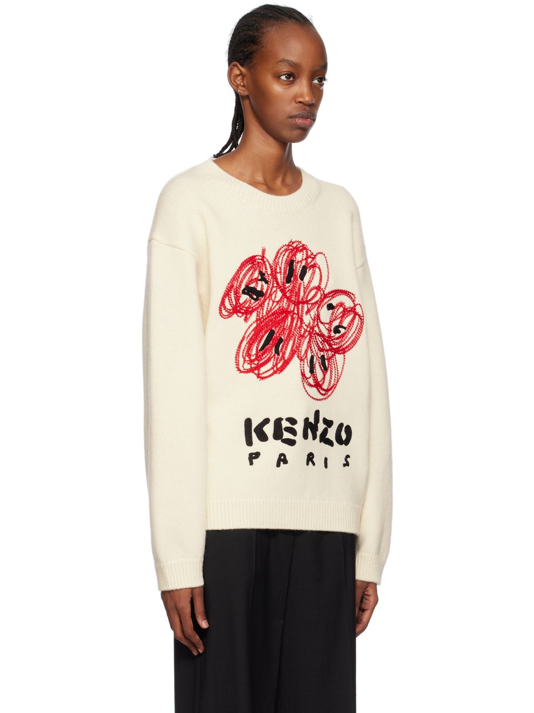 White Kenzo Paris Drawn Varsity Sweater - 2