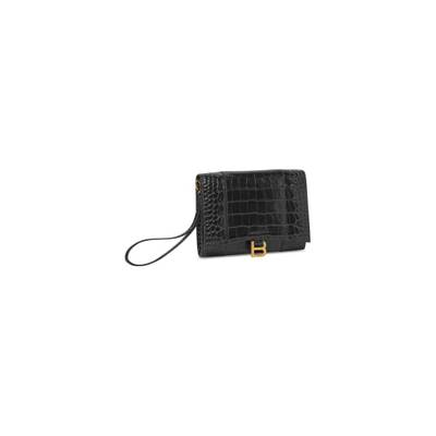 BALENCIAGA Women's Hourglass Gusset Pouch Crocodile Embossed  in Black outlook