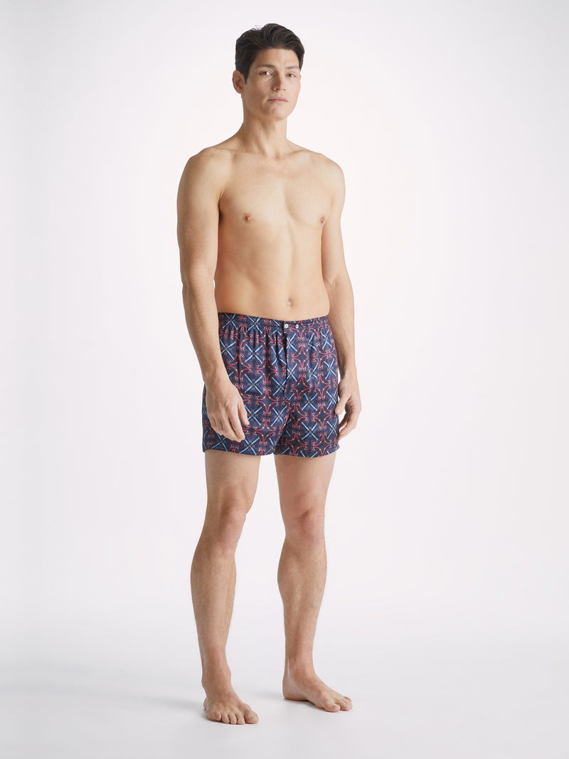 Derek Rose Men's Classic Fit Boxers Brindisi 93 Silk Satin Navy outlook
