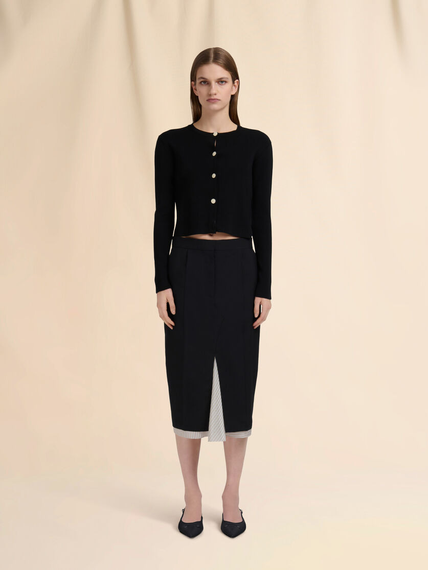 BLACK WOOL MIDI SKIRT WITH VISIBLE LINING - 2