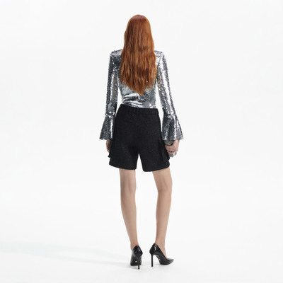 self-portrait Silver Sequin Flared Sleeve Top outlook