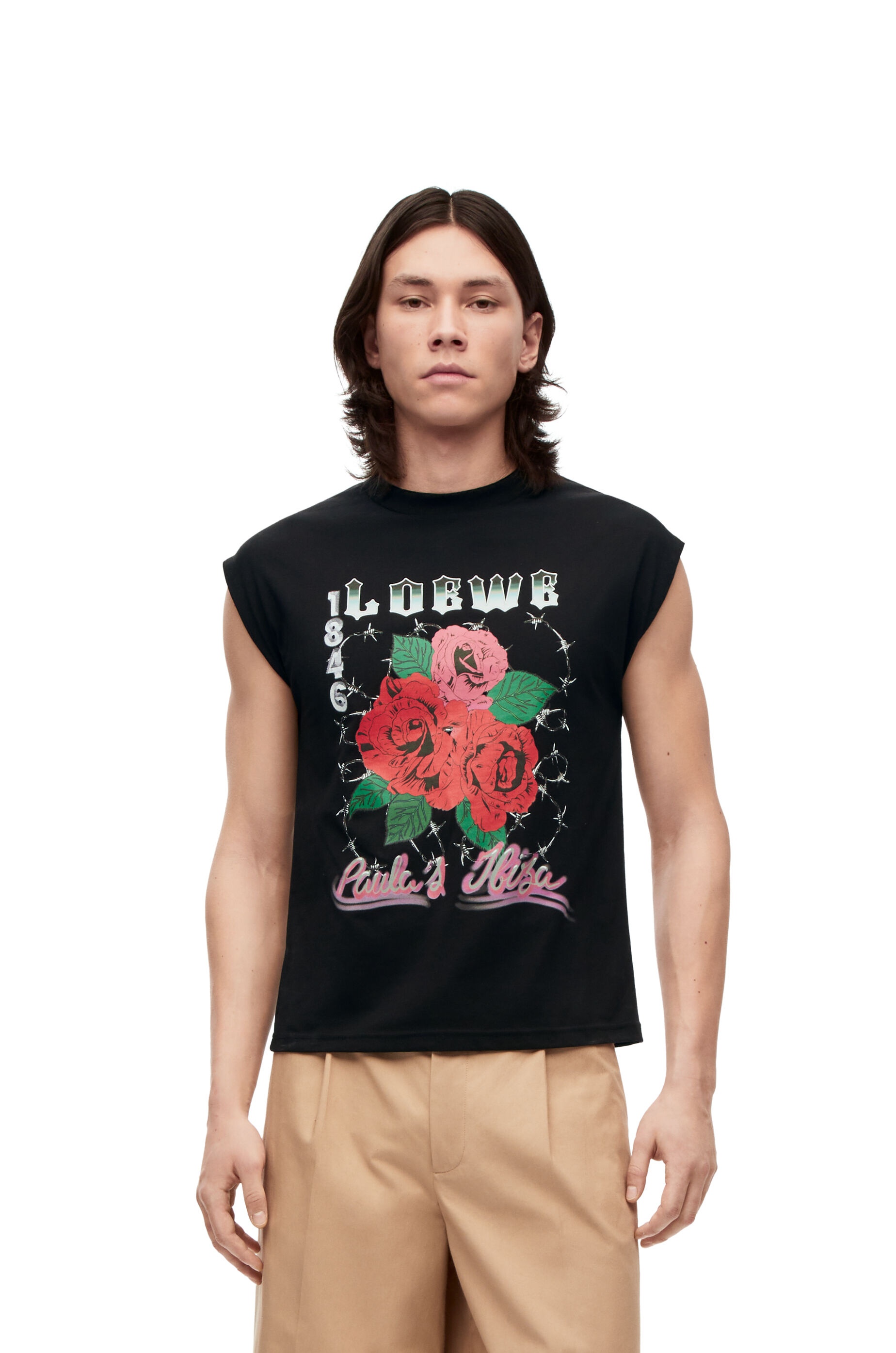 Roses sleeveless T-shirt in cotton - 3