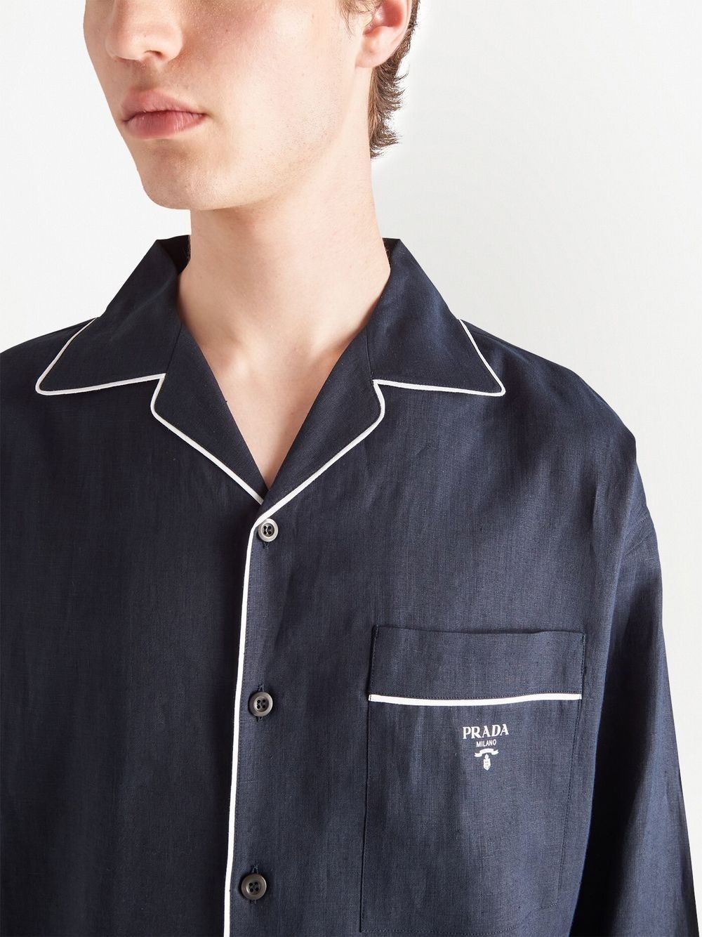 piped linen shirt - 3