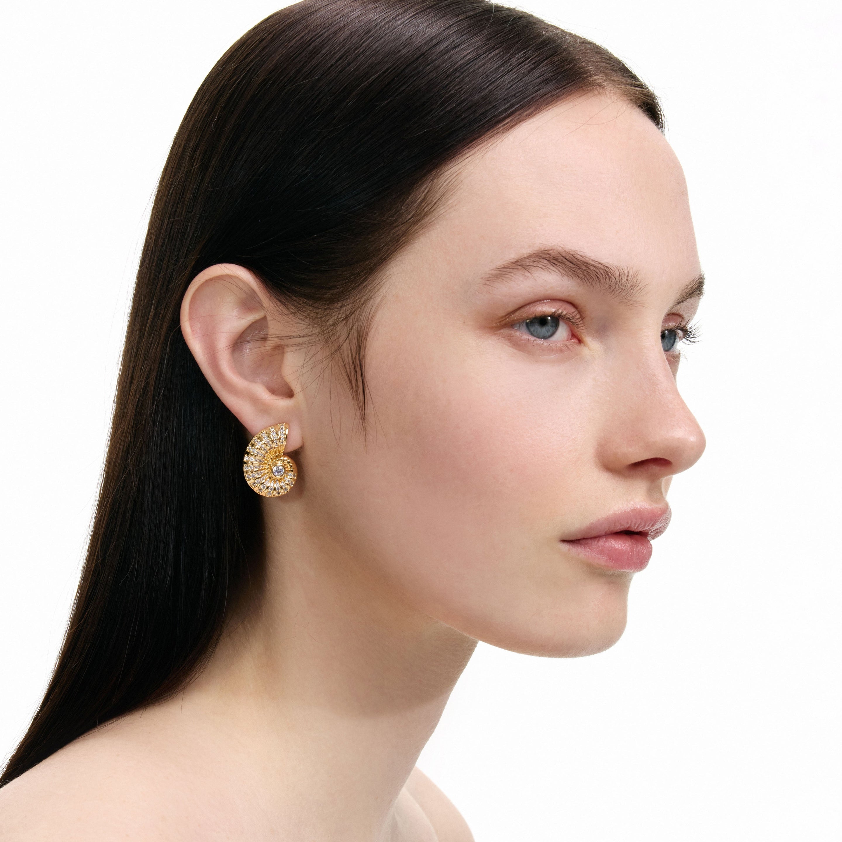 Gold Crystal Shell Earrings - 3