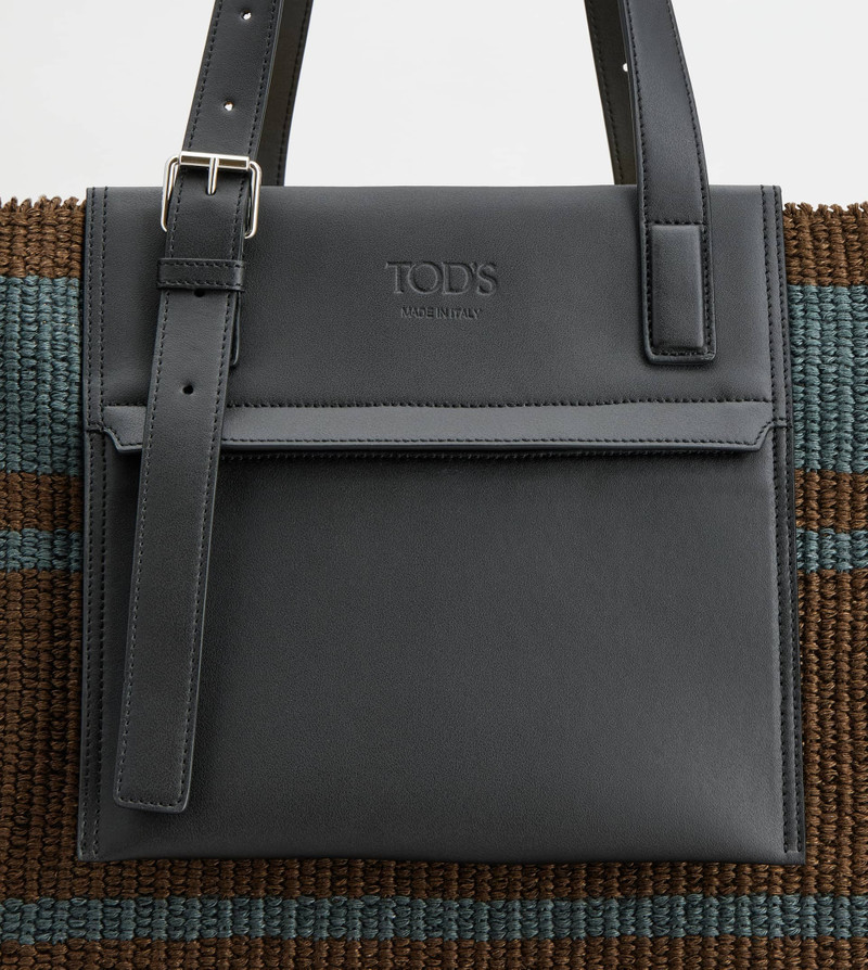 SHOPPING BAG IN CORD AND LEATHER MEDIUM - BLACK, BROWN, BLUE 5