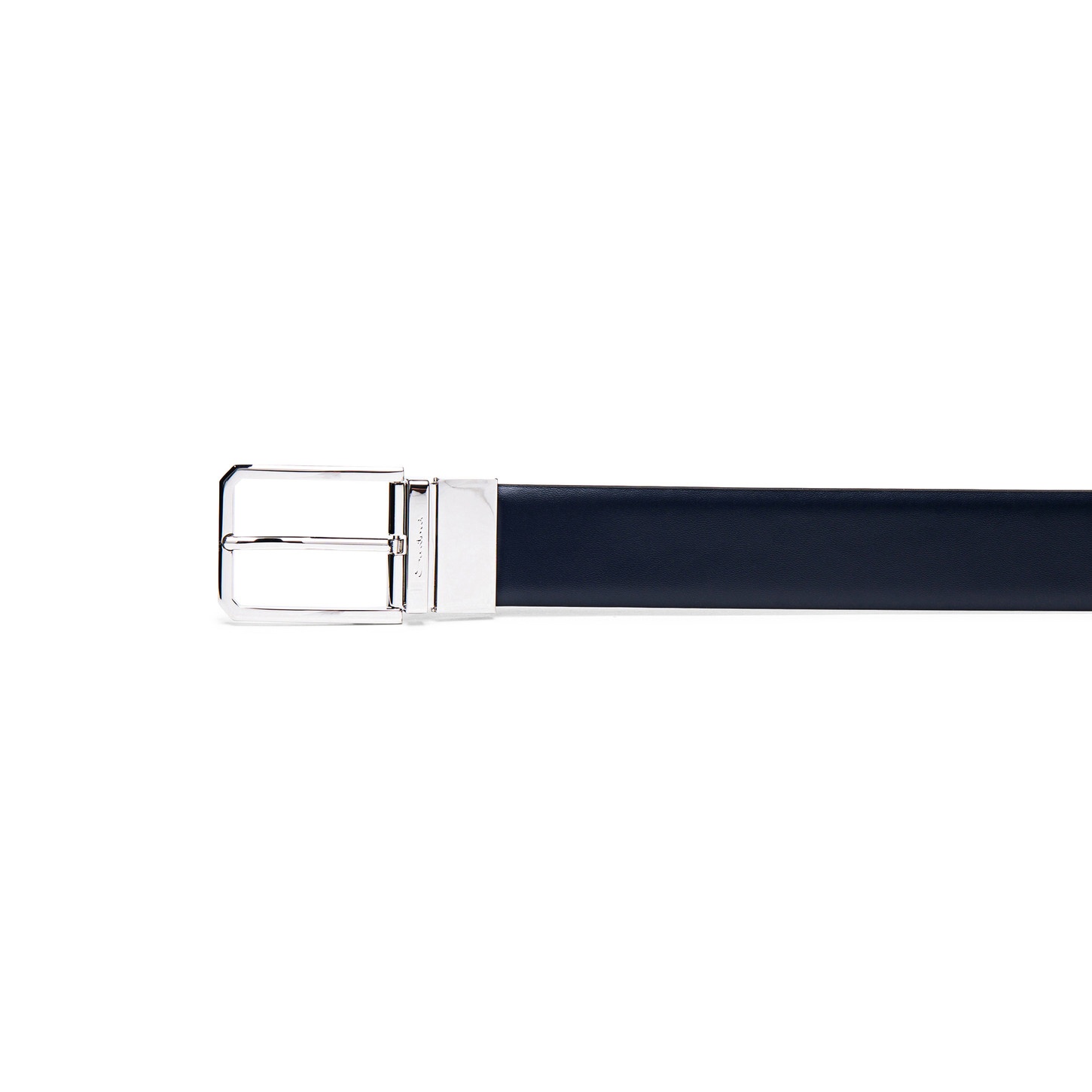 Reversible and adjustable smooth blue and tumbled black leather belt - 4
