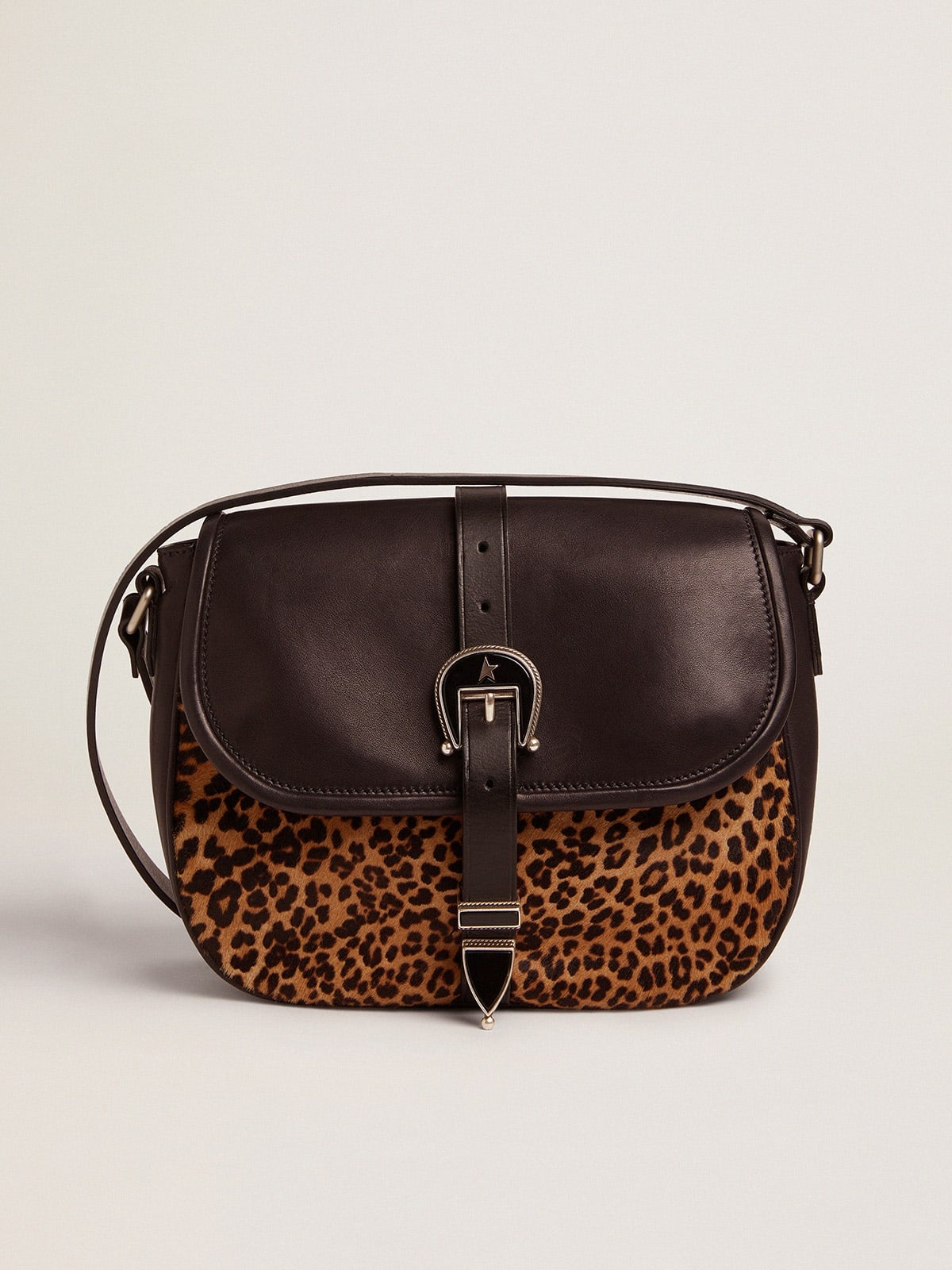 Medium Rodeo Bag in black leather and leopard-print pony skin - 1
