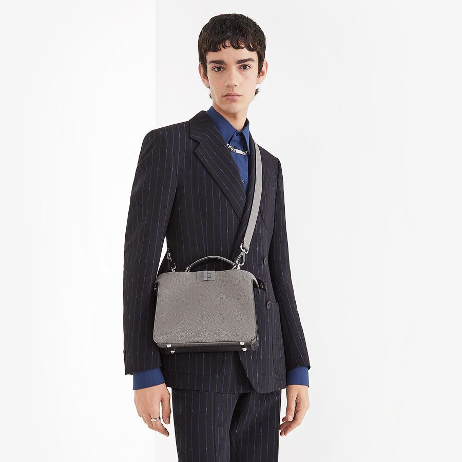 Gray and black leather bag - 7