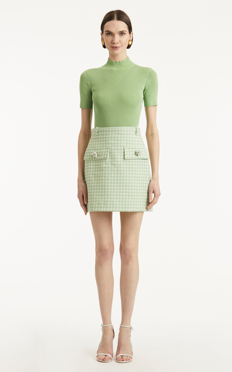 Oscar de la Renta Checked Wool Tweed Mini Skirt green outlook