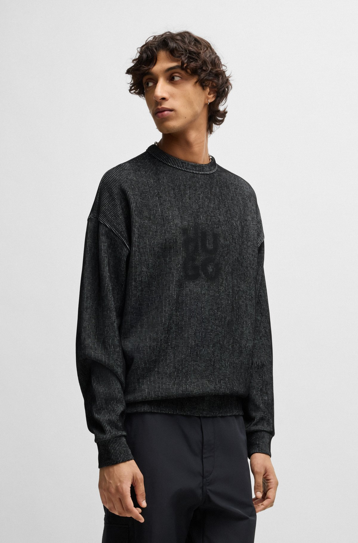 RIBBED SWEATSHIRT WITH STACKED SMOKE LOGO PRINT - 2