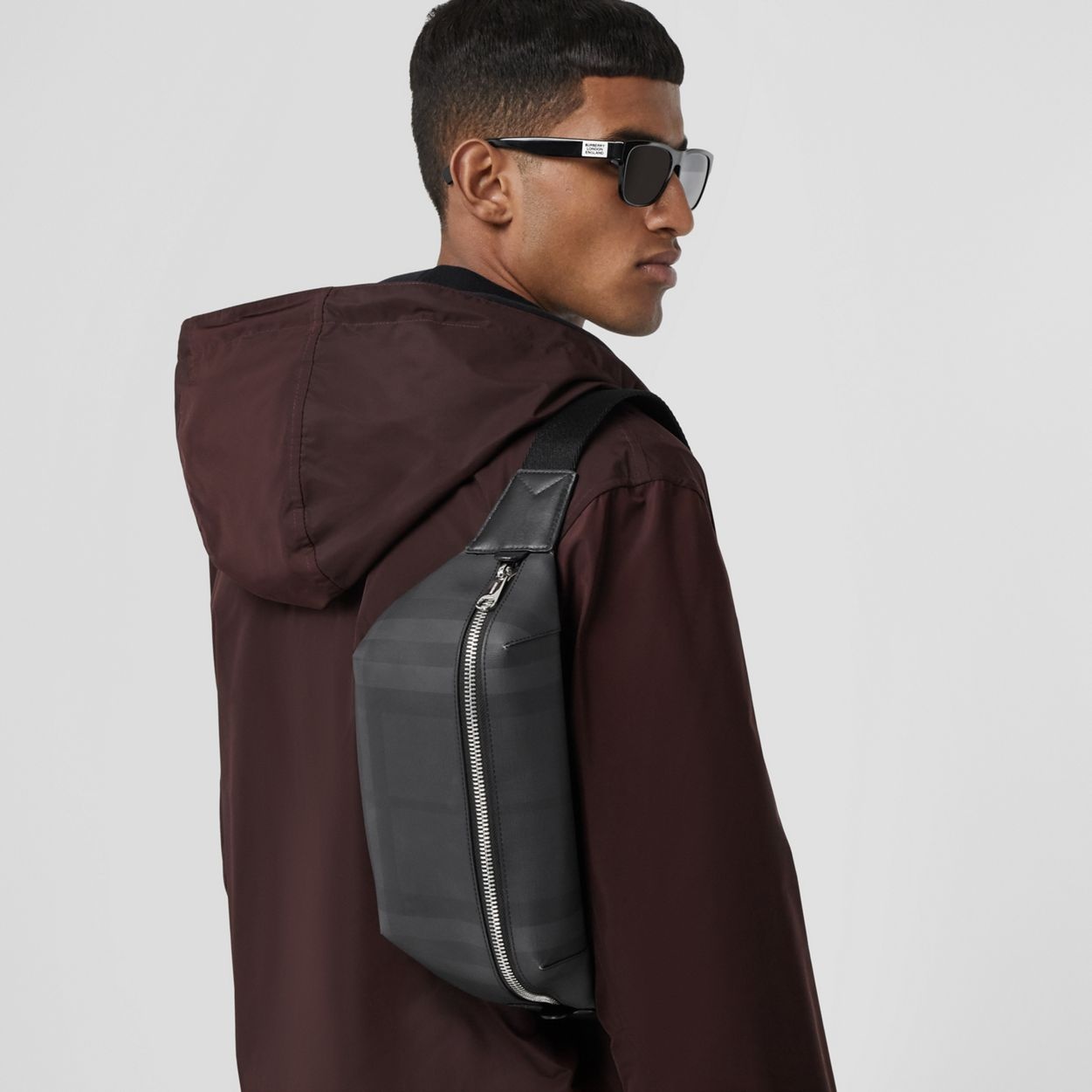 Medium London Check and Leather Bum Bag - 7