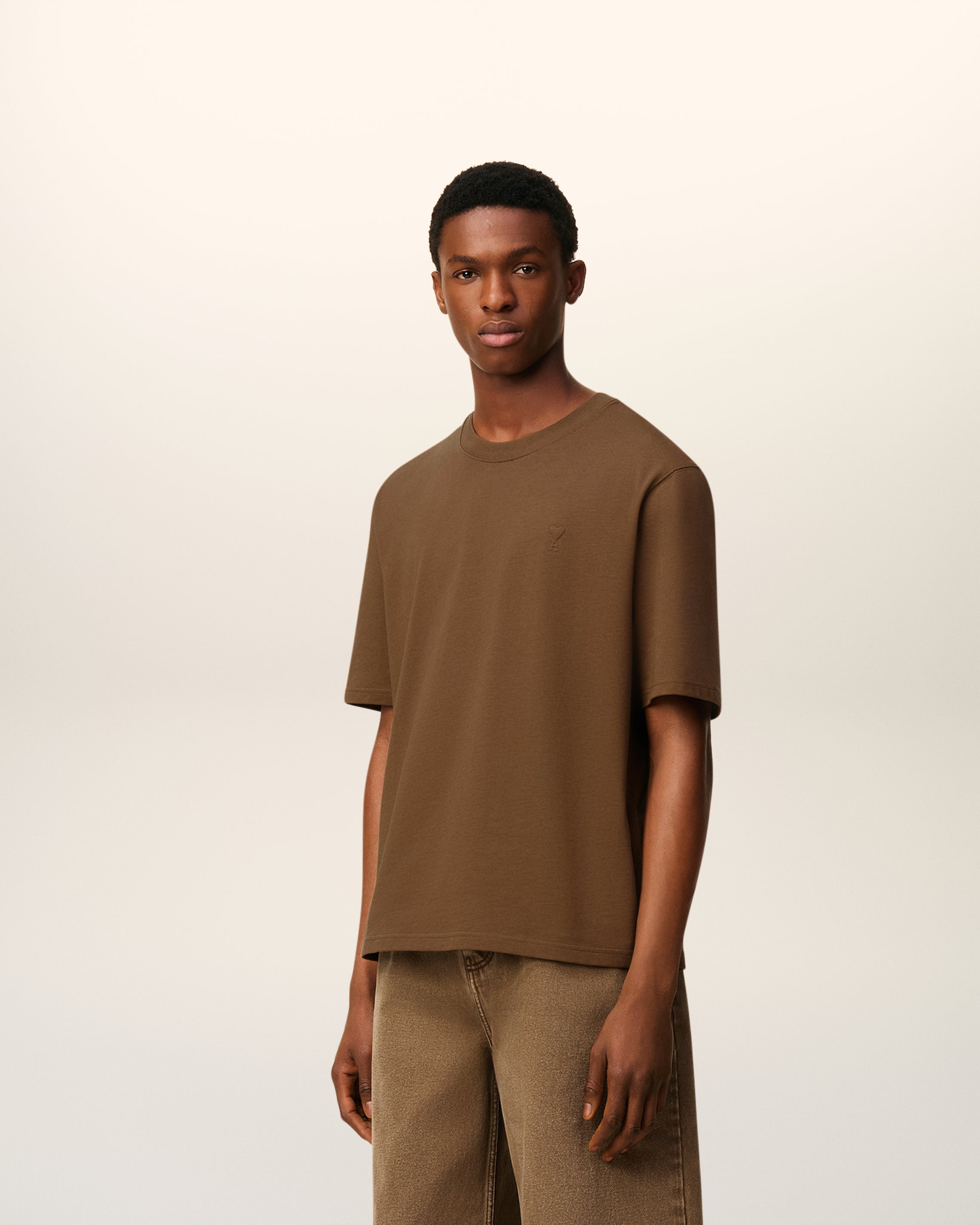 BROWN COTTON AMI DE COEUR T-SHIRT - 6